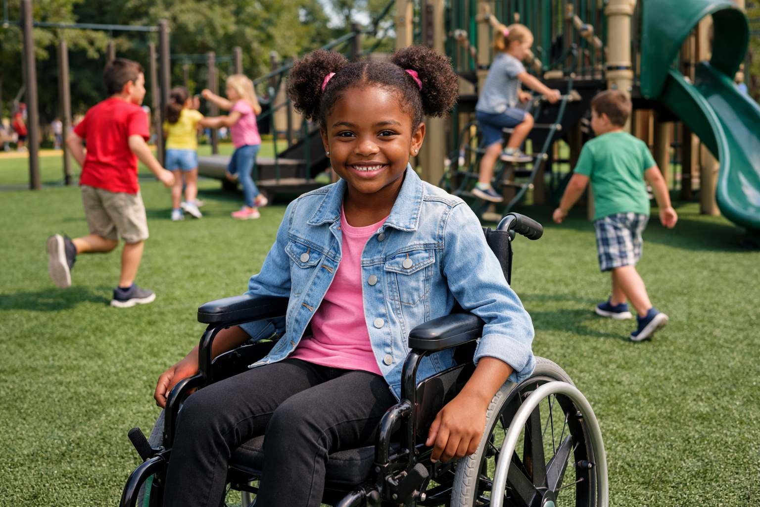 Black Girl in Wheelchair on Synthetic Turf Playground-1