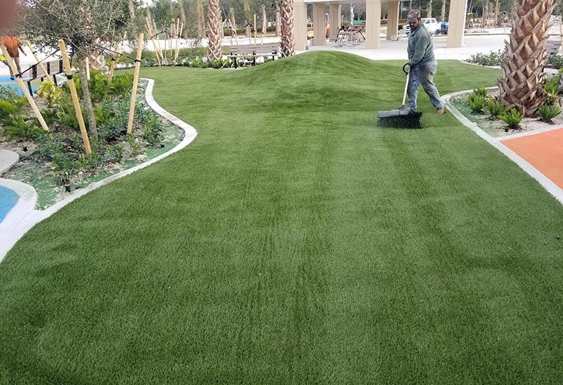 small synthetic turf hills used as landscaping